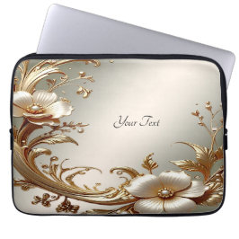Gold Floral Laptop Sleeve ラップトップスリーブ
