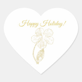 Gold Floral Line Art Happy Holiday Heart Sticker ハートシール