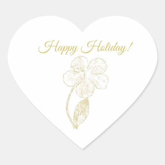 Gold Floral Line Art Happy Holiday Heart Sticker ハートシール (正面)