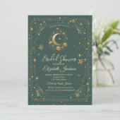 Gold Floral Moon Stars Frame Green Bridal Shower 招待状 (スタンド正面)