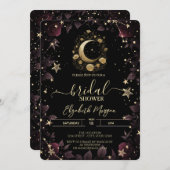 Gold Floral Moon,Stars Roses Bridal Shower 招待状 (正面/裏面)