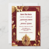 Gold Floral Motif Asymmetric Grand Indian Wedding  セーブザデート (正面)