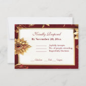 Gold Floral Motif Asymmetric Grand Indian Wedding 出欠カード (正面)