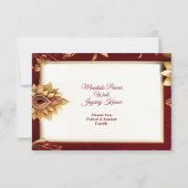 Gold Floral Motif Asymmetric Grand Indian Wedding 出欠カード (裏面)