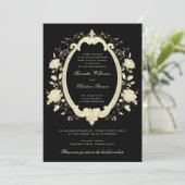 Gold Floral Oval Frame Black Elegant Wedding 招待状 (スタンド正面)