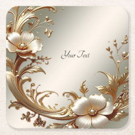 Gold Floral Paper Coaster スクエアペーパーコースター