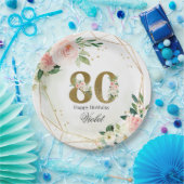 Gold & Floral Personalized Custom 80th ペーパープレート (パーティー)