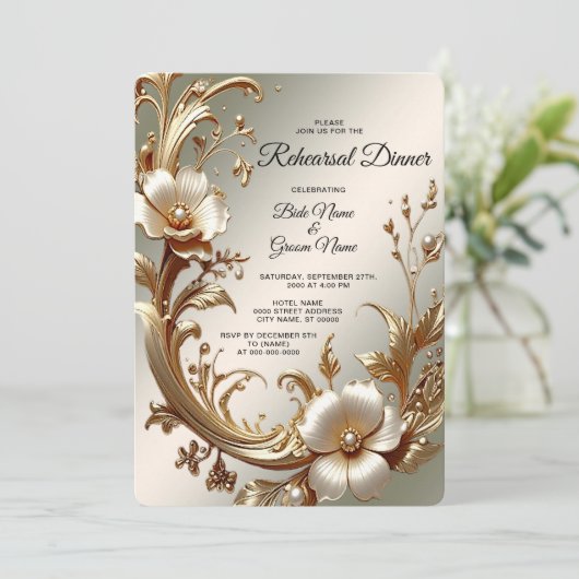 Gold Floral Rehearsal Dinner 招待状 (スタンド正面)