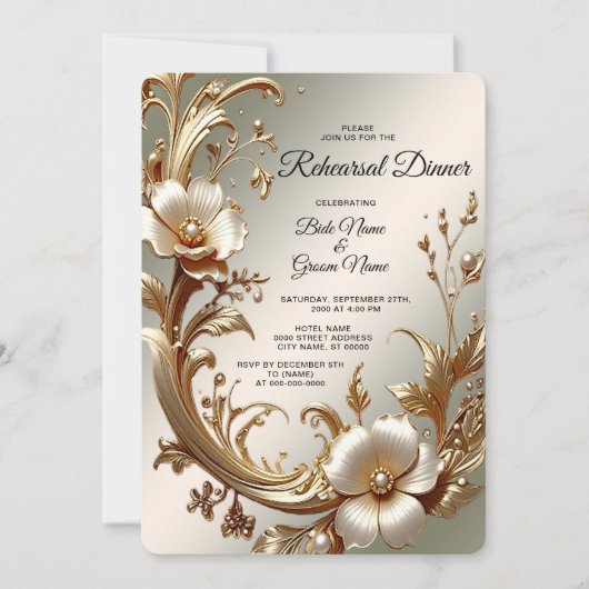 Gold Floral Rehearsal Dinner 招待状 (正面)