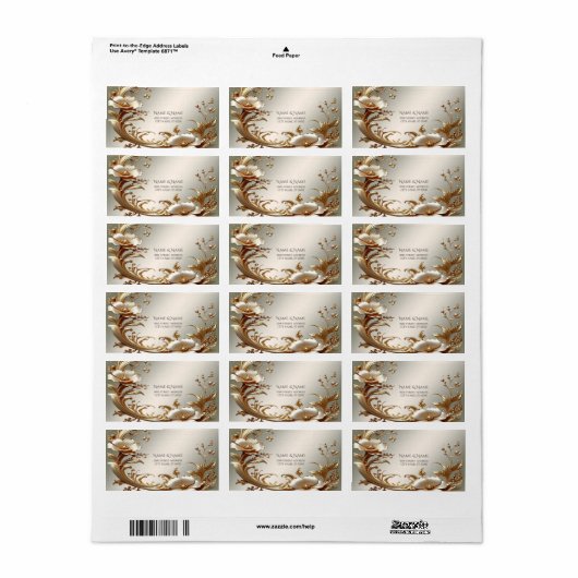 Gold Floral Return Address Label ラベル (フルシート)