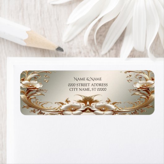 Gold Floral Return Address Label ラベル (インサイチュ)