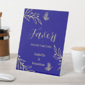 gold floral royal blue wedding favors table  台座サイン (インサイチュ)