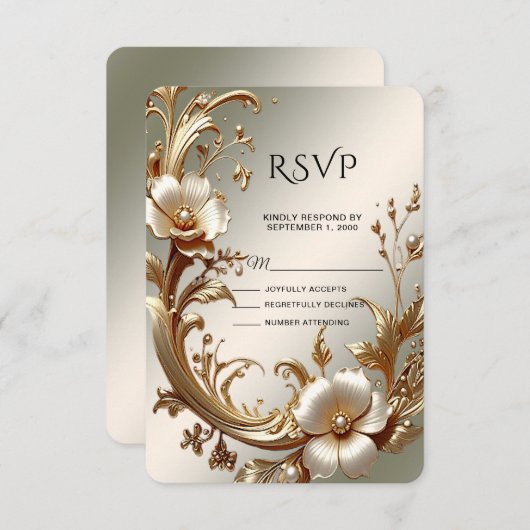 Gold Floral RSVP Card (正面/裏面)