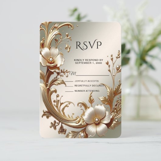 Gold Floral RSVP Card (スタンド正面)