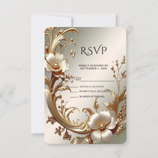 Gold Floral RSVP Card (正面)