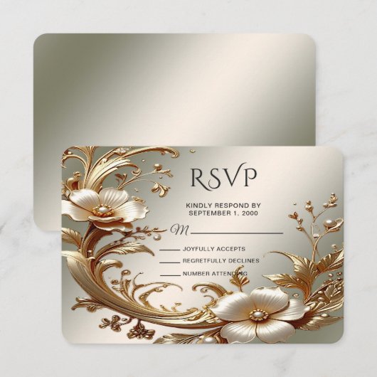 Gold Floral RSVP Card (正面/裏面)