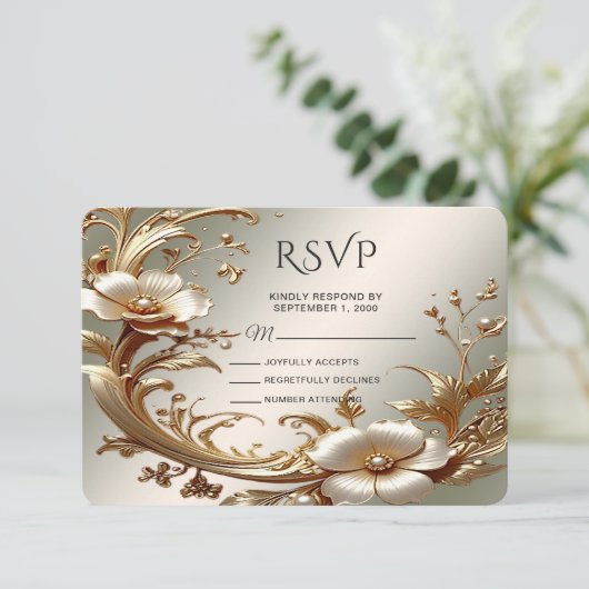 Gold Floral RSVP Card (スタンド正面)