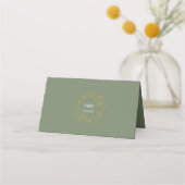 Gold Floral Sage Green Wedding Table Number プレイスカード (裏面)