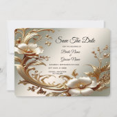 Gold Floral Save The Date セーブザデート (正面)