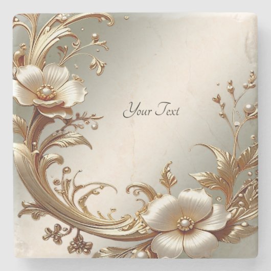 Gold Floral Stone Coaster ストーンコースター (正面)