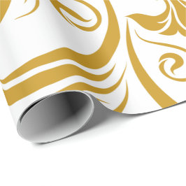 gold floral & swirl designs on a white background  ラッピングペーパー
