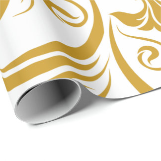 gold floral & swirl designs on a white background  ラッピングペーパー