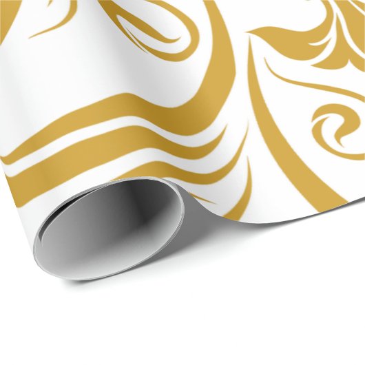 gold floral & swirl designs on a white background  ラッピングペーパー