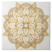 Gold Floral Symbol Art Square Tile タイル (正面)