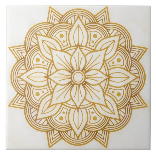 Gold Floral Symbol Art Square Tile タイル (正面)