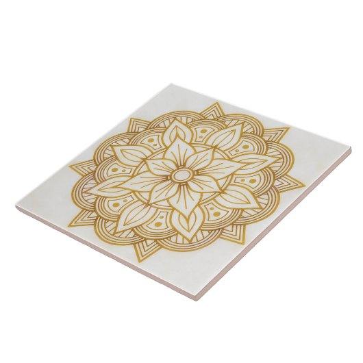 Gold Floral Symbol Art Square Tile タイル (側面)