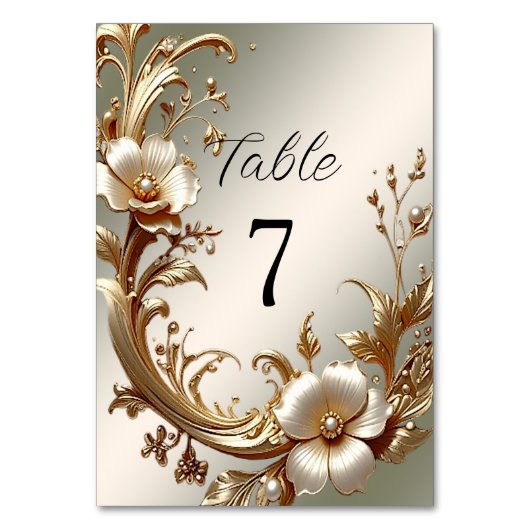 Gold Floral Table Number テーブルナンバー (正面)