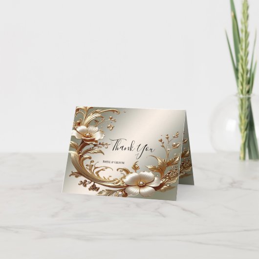 Gold Floral Thank You Card サンキューカード (正面)