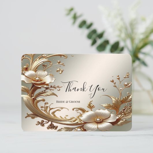 Gold Floral Thank You Card サンキューカード (スタンド正面)