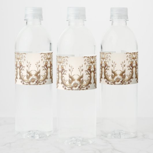 Gold Floral Water Bottle Label ペットボトルラベル (ボトル)