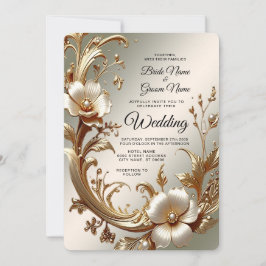 Gold Floral Wedding Invitation 招待状