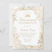 Gold floral white Tiara chic Quinceañera 招待状 (正面)