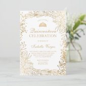Gold floral white Tiara chic Quinceañera 招待状 (スタンド正面)