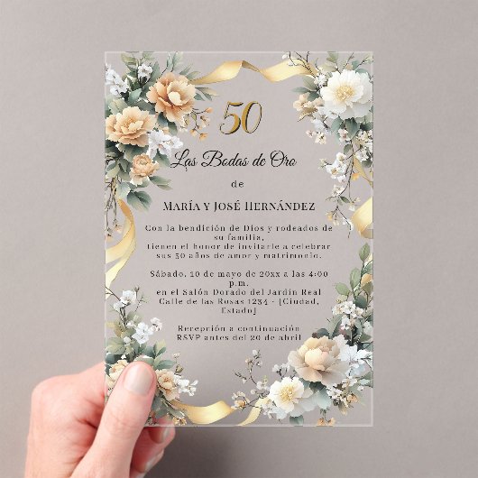Gold Florals Invitación Bodas de Oro アクリル招待状 (インサイチュ (ポータブル))