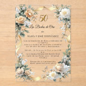 Gold Florals Invitación Bodas de Oro アクリル招待状 (正面)