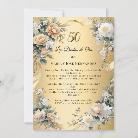 Gold Florals Invitación Bodas de Oro 招待状 (正面)