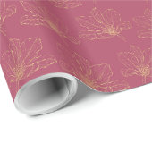 Gold Florals On Deep Pink Wedding Wrapping Paper ラッピングペーパー (ロールコーナー)