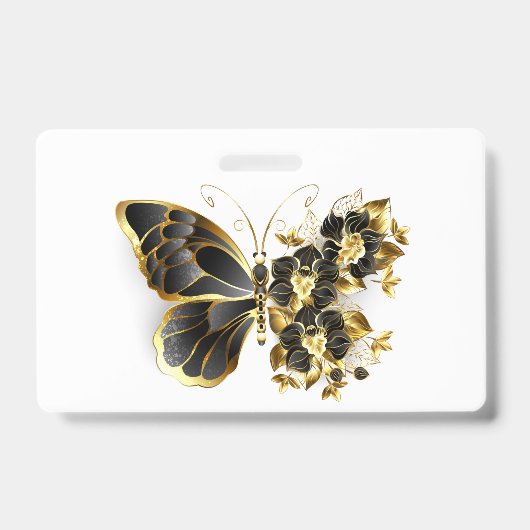 Gold Flower Butterfly with Black Orchid バッジ (正面)