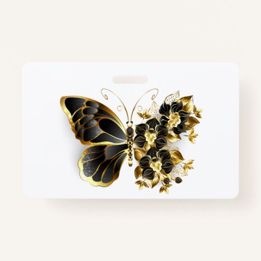 Gold Flower Butterfly with Black Orchid バッジ (正面)