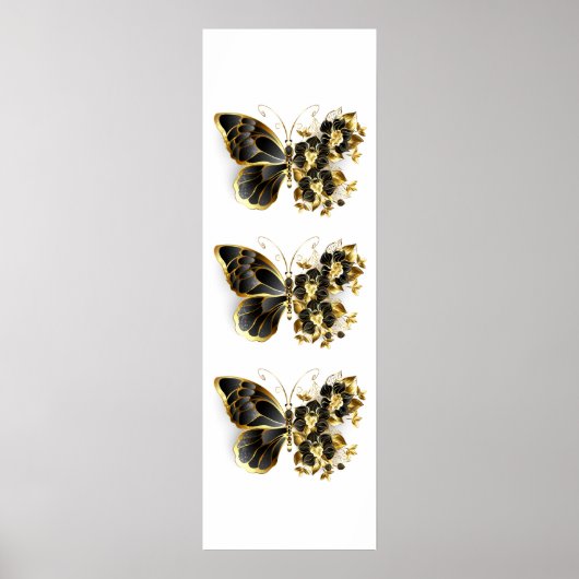 Gold Flower Butterfly with Black Orchid ポスター (正面)