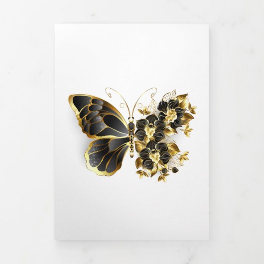 Gold Flower Butterfly with Black Orchid 三つ折り案内状 (カバー)