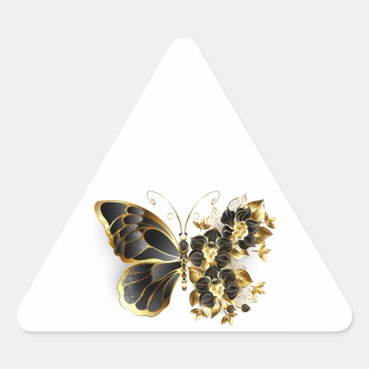 Gold Flower Butterfly with Black Orchid 三角形シール (正面)