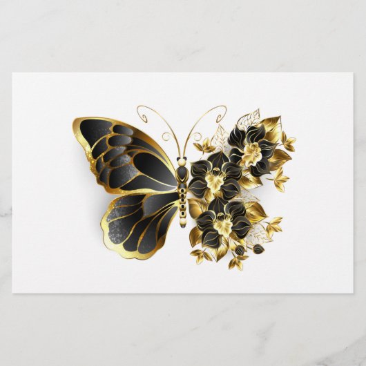 Gold Flower Butterfly with Black Orchid 便箋 (正面)