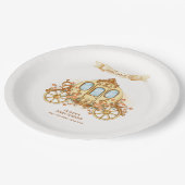 Gold Flower Prince Carriage Baby Shower Welcome ペーパープレート (アングル)