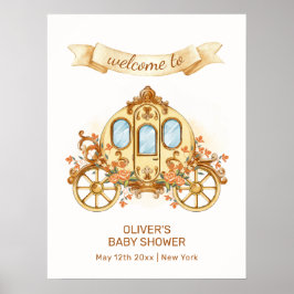 Gold Flower Prince Carriage Baby Shower Welcome ポスター