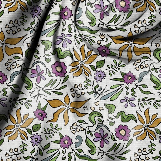 Gold Flowers Hand-drawn Botanical Design ファブリック